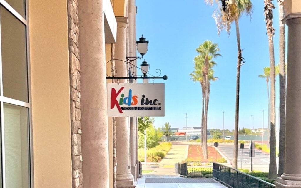 Kids Inc. Preschool sign at the Palladio campus in Folsom, CA