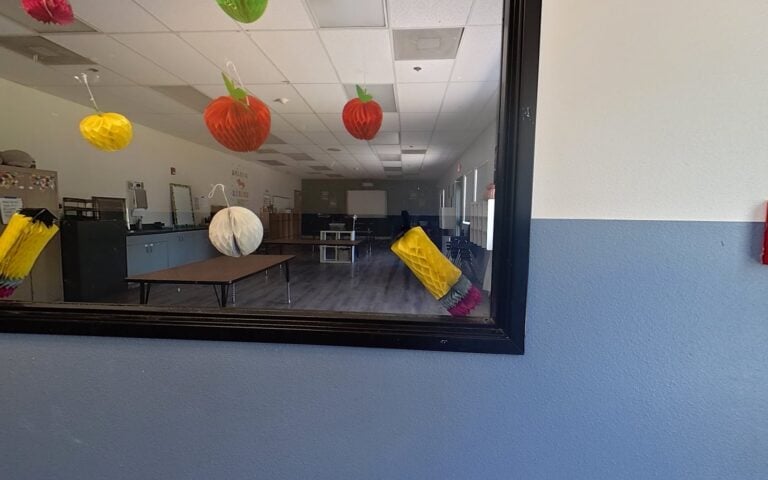 Bright, colorful hallway at Kids Inc. Preschool in Folsom