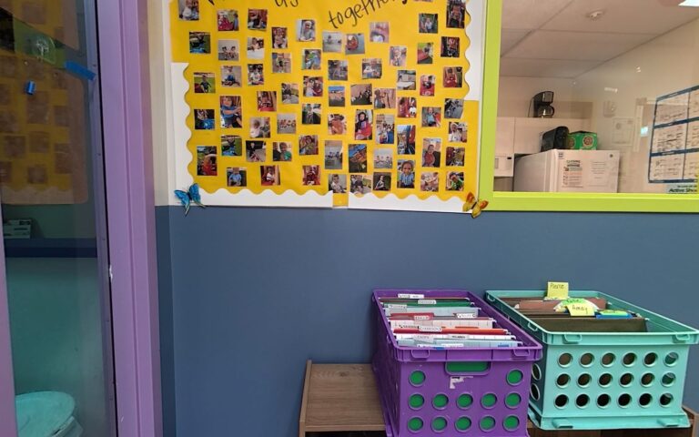 Bright, colorful hallway at Kids Inc. Preschool in Folsom