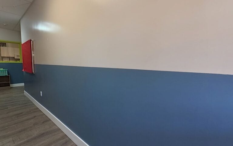 Bright, colorful hallway at Kids Inc. Preschool in Folsom
