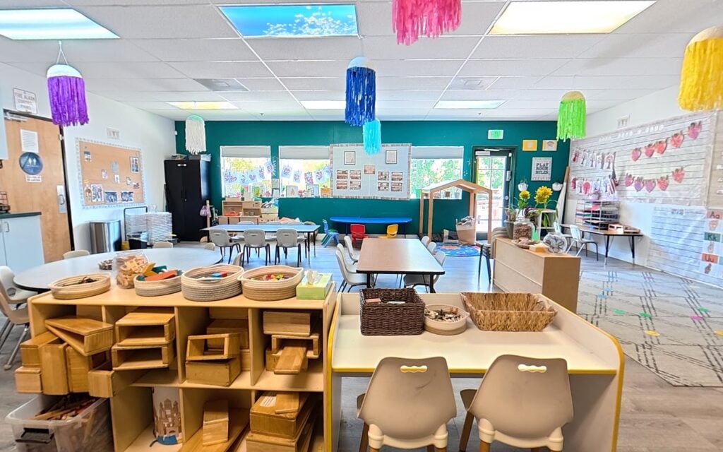 Hands-on learning centers in a Kids Inc. preschool classroom