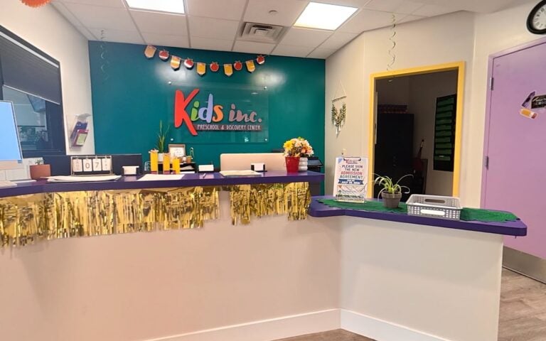 Bright welcome lobby and front desk at Kids Inc. Preschool Folsom